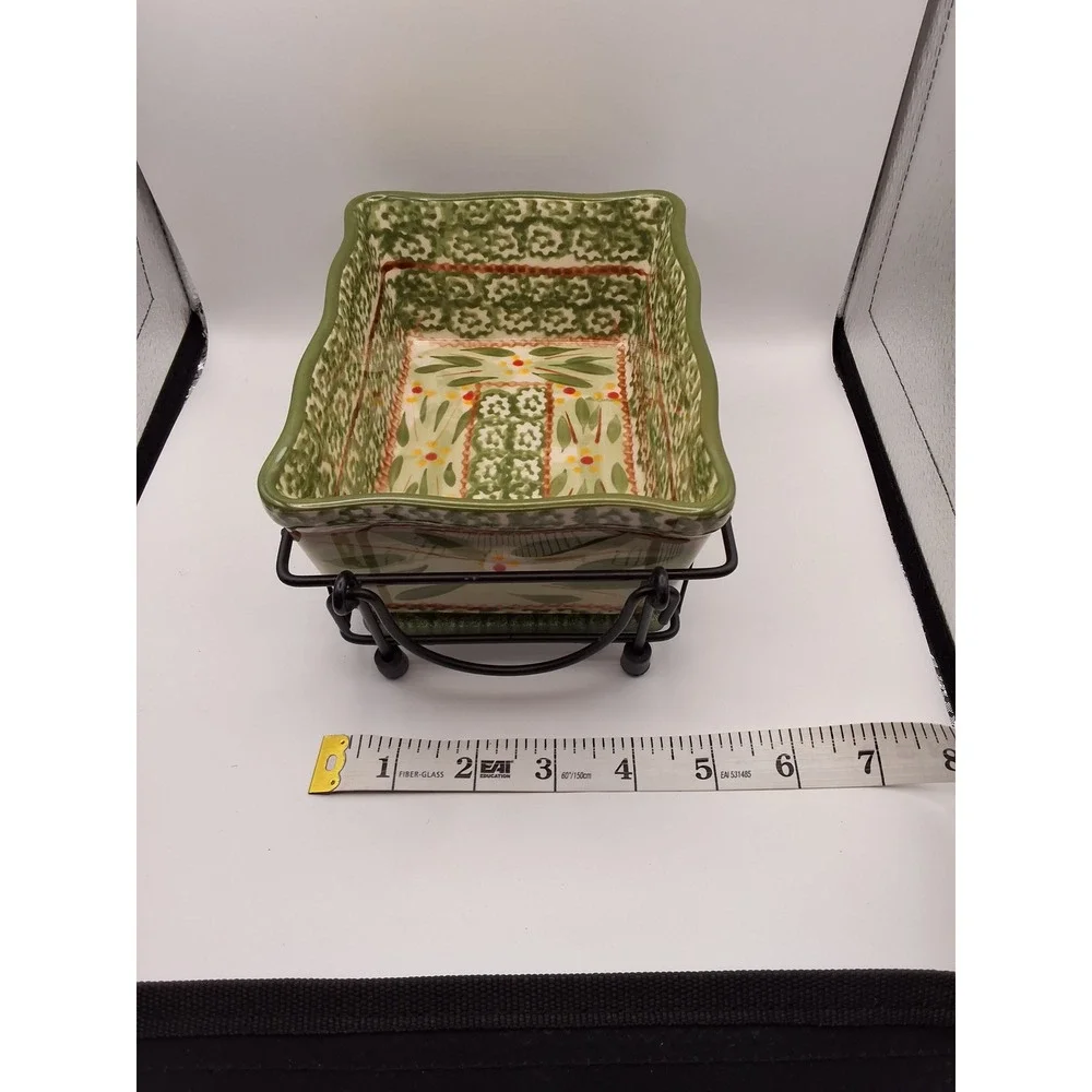 Temp-tations Old World Green 1.0 QT Rectangular Baker Set with Rack Lid Trivet